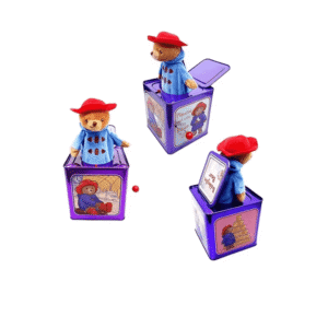 Tin Music Box Little Red Riding Hood Teddy Bear Hand-Cranked Plush Animal Toy